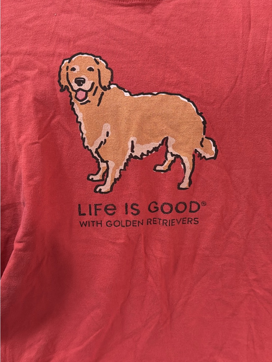 Life Is Good Coral Dog Tee With Golden Retriever Graphic